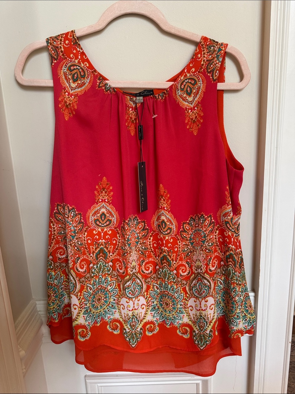Sleeveless Pink and Orange Paisley Print Women's Top